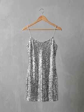 NWT GB Gianni Bini Silver Sequin Mini Slip Dress XL Sparkly Party Cocktail